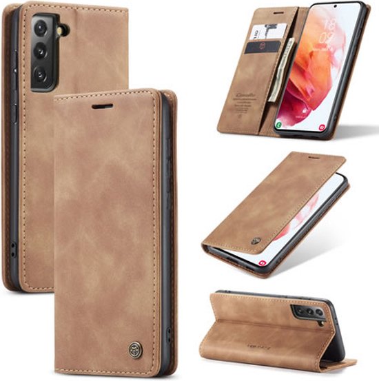 CaseMe - Coque Samsung Galaxy S21 Plus - Étui portefeuille - Fermeture magnétique - Marron clair
