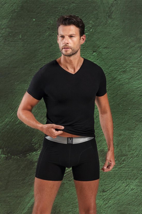 RJ Bodywear The Good Life T-shirts (2-pack) - slim fit heren T-shirts V-hals - zwart - Maat: S
