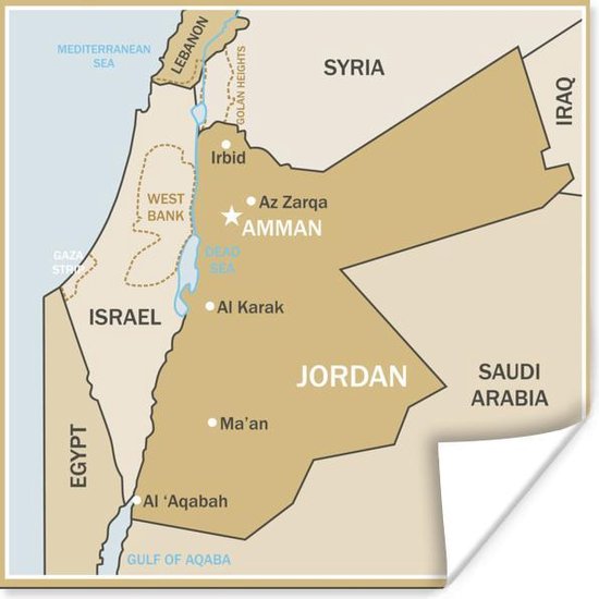 Poster een bruine kaart van Jordanië - 50x50 cm | bol.com
