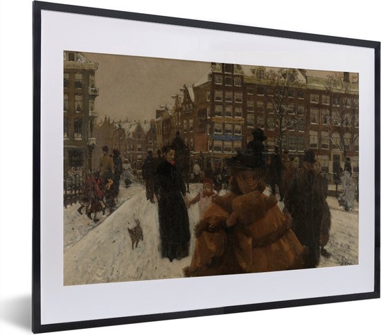 Fotolijst incl. Poster - De Singelbrug bij de Paleisstraat in Amsterdam - Schilderij van George Hendrik Breitner - 40x30 cm - Posterlijst