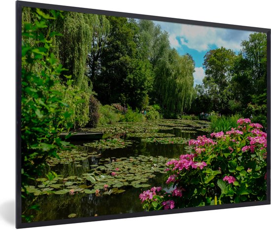 Fotolijst incl. Poster - Zomerdag met waterlelies in het water in Monet's tuin in Frankrijk - 60x40 cm - Posterlijst