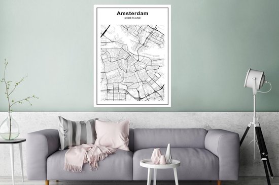 Affiche Plan de la ville - Zwart Wit - Amsterdam - 90x120 cm