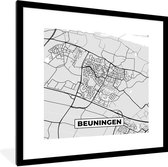 Fotolijst incl. Poster - Stadskaart - Beuningen - Grijs - Wit - 40x40 cm - Posterlijst - Plattegrond