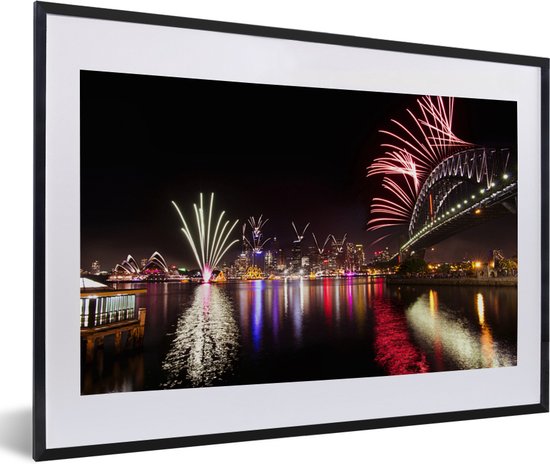 Photo encadrée - nieuw An du cadre photo australien Sydney noir avec passe-partout blanc, moyen 60x40 cm - Affiche encadrée (Décoration murale salon / chambre)