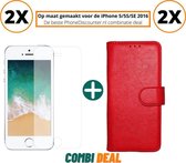 Fooniq Boek Hoesje Rood 2x + Screenprotector 2x - Geschikt Voor Apple iPhone 5/5S/SE 2016