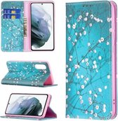 Voor Samsung Galaxy S21 FE Gekleurd Tekening Patroon Onzichtbaar Magnetisch Horizontaal Flip PU Lederen Case met Houder & Kaartsleuven & Portemonnee (Plum Blossom)