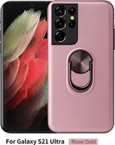 Voor Samsung Galaxy S21 UItra 5G 360 roterende multifunctionele stent PC + TPU-hoes met magnetische onzichtbare houder (roségoud)
