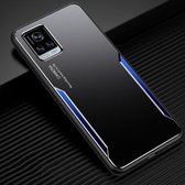 Voor vivo S7 Blade-serie TPU-frame + titaniumlegering Zandstraaltechnologie Backplane + kleur Aluminiumlegering Decoratieve rand Mobiele telefoon Beschermende schaal (zwart + blauw)