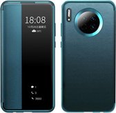 Voor Huawei Mate 30 Magnetische zijruitweergave Schokbestendig Horizontaal Flip lederen Smart Case (cyaan)