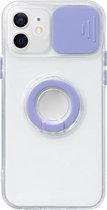 Sliding Camera Cover Design TPU beschermhoes met ringhouder voor iPhone 11 (paars)