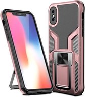 Armor 2 in 1 PC + TPU magnetische schokbestendige hoes met opvouwbare houder voor iPhone X / XS (roségoud)