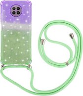 Voor Xiaomi Redmi Note 9 5G Gradient Glitter Poeder Schokbestendig TPU Beschermhoes met Lanyard (Paars Groen)