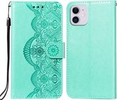 Flower Vine Embossing Pattern Horizontale Flip Leather Case met Card Slot & Holder & Wallet & Lanyard Voor iPhone 11 (Groen)