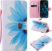 Horizontale leren flip-hoes met houder en kaartsleuf en draagkoord voor iPhone 12 Pro Max (zonnebloem) schilderen