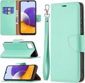 Voor Samsung Galaxy A22 5G Litchi Textuur Pure Kleur Horizontale Flip Leren Case met Houder & Kaartsleuven & Portemonnee & Lanyard (Groen)