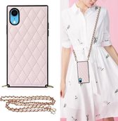 Elegant ruitpatroon van microvezelleer + TPU-schokbestendig hoesje met crossbody-riemketting voor iPhone XR (roze)