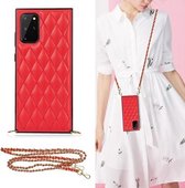 Voor Samsung Galaxy S20 Elegant Rhombic Pattern Microfiber Leather + TPU Shockproof Case met Crossbody Strap Chain (Rood)