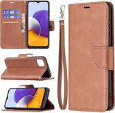 Voor Samsung Galaxy A22 5G Retro Lamsvacht Textuur Pure Kleur Horizontale Flip PU Lederen Case met Houder & Kaartsleuven & Portemonnee & Lanyard (Bruin)