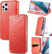 Voor OPPO Find X3 Pro / Find X3 Blooming Mandala Reliëfpatroon Magnetische horizontale flip lederen tas met houder & kaartsleuven & portemonnee (rood)