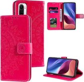 Voor Xiaomi Redmi K40 Totem Bloem Reliëf Horizontale Flip TPU + PU lederen tas met houder & kaartsleuven & portemonnee (rood)