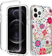 2-in-1 hoog transparant geverfd schokbestendig pc + TPU beschermhoes voor iPhone 12 Pro Max (kleine bloemen)