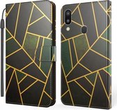 Voor Samsung Galaxy A40 Marmer Horizontaal Flip TPU + PU lederen tas met houder & kaartsleuven & portemonnee & fotolijst & lanyard (zwart groen)