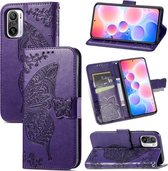 Voor Xiaomi Redmi Note 10 Pro Butterfly Love Flowers Reliëf Horizontale Flip Leren Case met Houder & Kaartsleuven & Portemonnee & Lanyard (Donkerpaars)