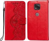 Voor Motorola Moto G Power (2021) Flower Vine Embossing Pattern Horizontale Flip Leather Case met Card Slot & Holder & Wallet & Lanyard (Red)