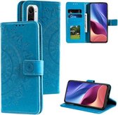 Voor Xiaomi Redmi K40 Totem Bloem Reliëf Horizontale Flip TPU + PU lederen tas met houder & kaartsleuven & portemonnee (blauw)