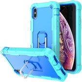 PC + rubberen 3-laags schokbestendige beschermhoes met roterende houder voor iPhone XS Max (mintgroen + blauw)