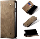 Voor Xiaomi Redmi Note 10 / Note 10S Denim Textuur Casual Stijl Horizontale Flip Leren Case met Houder & Kaartsleuven & Portemonnee (Kaki)