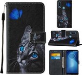 Voor Motorola Moto E7 Power Cross Texture Painting Pattern Horizontale Flip Leren Case met Houder & Kaartsleuven & Portemonnee & Lanyard (Blue Butterfly Cat Eyes)