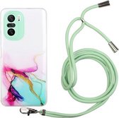 Voor Xiaomi Redmi K40 / Redmi K40 Pro / Poco F3 Holle Marmeren Patroon TPU Schokbestendige Beschermhoes met Nekkoord Touw (Groen)