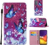 Voor Samsung Galaxy A82 5G Cross Textuur Schilderen Patroon Horizontale Flip Leren Case met Houder & Kaartsleuven & Portemonnee & Lanyard (Paarse Vlinder)