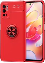 Voor Geschikt voor Xiaomi Redmi Note10 5G metalen ringhouder 360 graden roterende TPU-hoes (rood + rood)