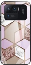 Voor Xiaomi Mi 11 Ultra Abstract Marble Pattern Glass beschermhoes (Rhombus Orange Purple)