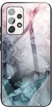 Voor Samsung Galaxy A32 5G Abstract Marble Pattern Glass beschermhoes (abstract lichtroze)