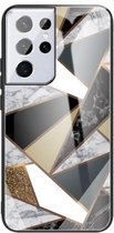 Voor Samsung Galaxy S21 Ultra 5G Abstract Marble Pattern Glass beschermhoes (Rhombus Golden)