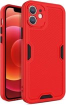 Contrast-kleur rechte rand mat TPU schokbestendig hoesje met geluid omzettend gat voor iPhone 12 (rood)