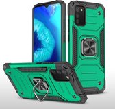 Voor Samsung Galaxy A02s (Amerikaanse versie) Magnetisch pantser Schokbestendig TPU + pc-hoesje met metalen ringhouder (donkergroen)