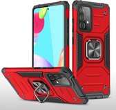 Voor Samsung Galaxy A52 magnetisch pantser schokbestendig TPU + pc-hoesje met metalen ringhouder (rood)