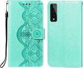 Voor LG Stylo 7 5G Bloem Wijnstok Embossing Patroon Horizontale Flip Leren Case met Kaartsleuf & Houder & Portemonnee & Lanyard (Groen)