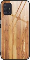 Voor Samsung Galaxy A51 houtnerf gehard glas + TPU schokbestendig hoesje (M03)