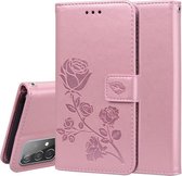 Voor Samsung Galaxy A52 5G / 4G Rose reliëf horizontale flip PU lederen tas met houder & kaartsleuven & portemonnee (rose goud)
