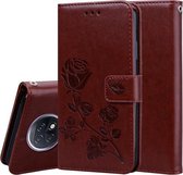 Voor Xiaomi Redmi Note 9T 5G Rose Reliëf Horizontale Flip PU lederen tas met houder & kaartsleuven & portemonnee (bruin)