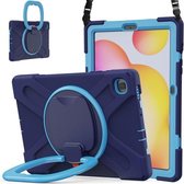 Voor Samsung Galaxy Tab S6 Lite P610 siliconen + pc beschermhoes met houder en schouderriem (marineblauw)
