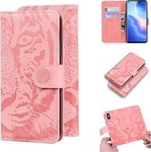 Voor OPPO Reno5 Pro 5G Tiger Embossing Pattern Horizontale Flip lederen tas met houder & kaartsleuven & portemonnee (roze)