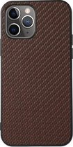 Carbon Fiber Skin PU + PC + TPU Shockprof beschermhoes voor iPhone 11 Pro Max (bruin)