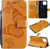 Voor Geschikt voor Xiaomi mi 11 lite geperst afdrukken vlinderpatroon horizontaal flip pu lederen tas met houder & kaartsleuven & portemonnee & lanyard (geel)