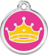 Queen's Crown Hot Pink roestvrijstalen hondenpenning medium/gemiddeld dia. 3 cm RedDingo